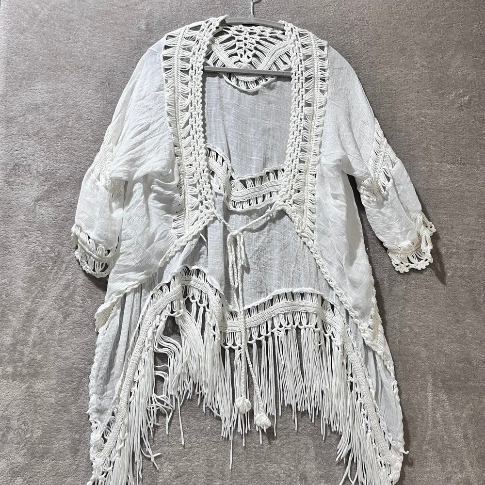 Crochet Kimono Fringe Women Boho Festival Coquette Gypsy Hippie Layering Western